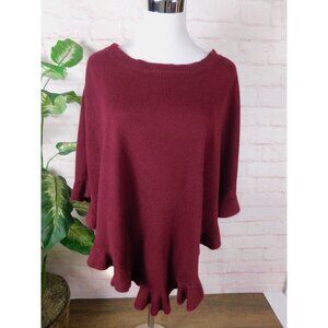 Karen Scott Burgundy Acrylic Ruffle Hem Cape Poncho L/XL